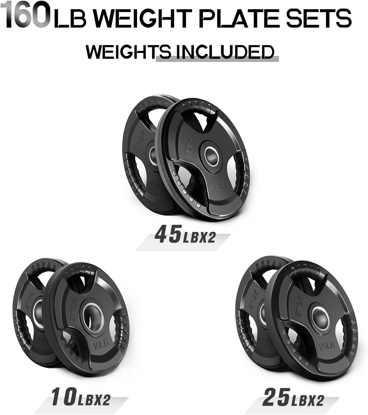 RitFit Olympic Rubber Grip Plates for Barbell, 2-Inch Weight Plates for Weightlifting and Strength Training in Home & Gym, Single, Pair and Sets(2.5/5/10/25/35/45 LB)