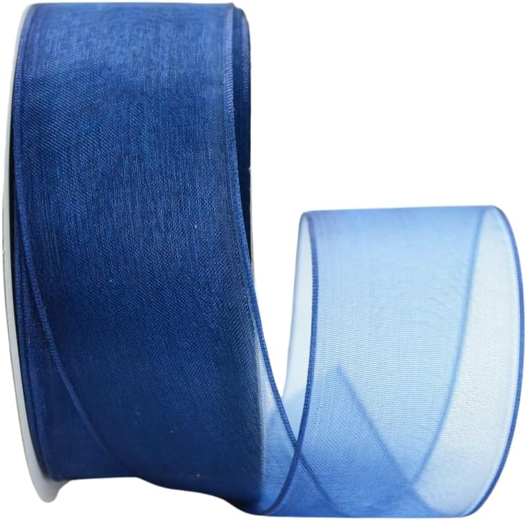 Ribbon Bazaar Sheer Organza Wired Ribbon - 100% Polyester Wire Edged Ribbon for Floral Decor, Table Arrangements, Apparel Embellishment & More - 2-1/2" Navy 50yd - Crafty Corner
