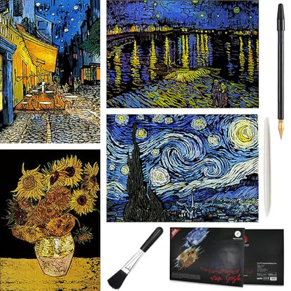 Scratch Art Painting 4 Pcs Vincent Van Gogh Scratch Rainbow Paper Set for Adults and Kids