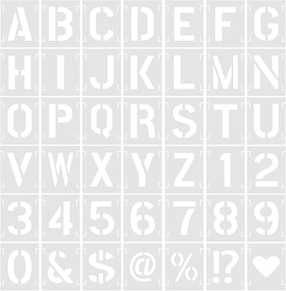 4 Inch 42 Pcs Reusable Letter Number Symbol Stencils, Plastic Painting Templates for Wood Wall Fabric Rock Chalkboard Signage School Door Porch DIY Art Craft Decoration Projects
