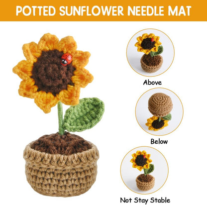 Sunflower Pin Cushion, Handmade Knitted Pincushions, Cute Pin Cushions Needle Holders for Sewing Quilting Accessory, DIY Crafts or Patchwork Decor.Flowerpot Design Sunflower