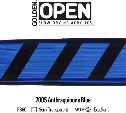 OPEN Slow-Drying Acrylics by GOLDEN, Anthraquinone Blue, 5 fl oz. tube, Professional Acrylic Paint, Semi-Transparent