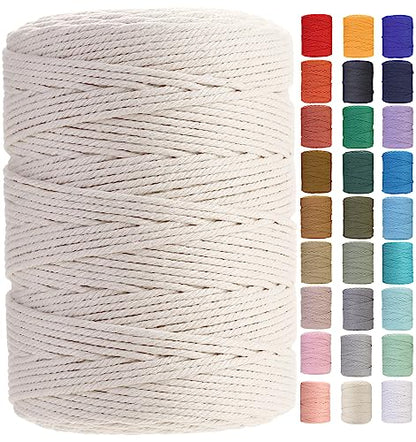 Macrame Cord 3mm x 546yards Natural Macrame Cotton Rope Colored Macrame Rope Soft Cotton Cord Macrame Supplies Craft Rope Macrame Yarn for Plant Hanger Wall Hanger Dreamcatcher (1638 Foot)
