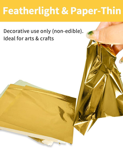 Luckymica Gold Leaf Sheets, 100 Pcs Adequate Gold Foil Sheets for Arts, Crafts, Decoration, Gilding, Paints, DIY, 5.5" x 5.5"