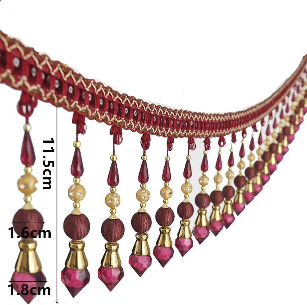 3yards Beading Fringe Trimming Long Beads Tassel Curtain Trim Ribbon Trim for Cover Edge Decorative (red) - Crafty Corner