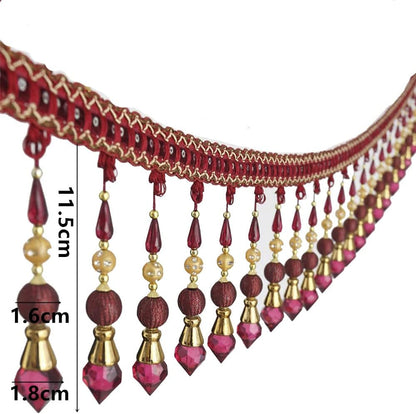3yards Beading Fringe Trimming Long Beads Tassel Curtain Trim Ribbon Trim for Cover Edge Decorative (red) - Crafty Corner