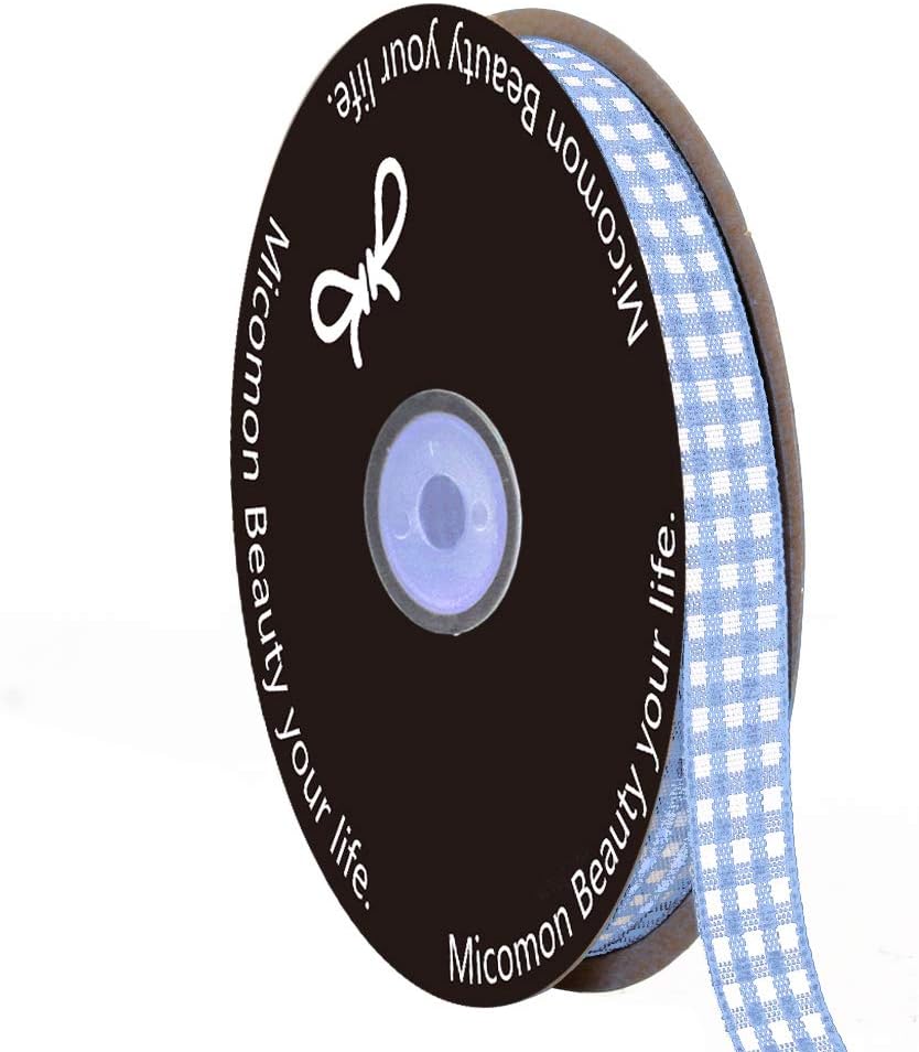 Light Blue Gingham Plaid Checked Ribbon 25 Yard Each Roll 100% Polyester (3/8", Lt.Blue) - Crafty Corner