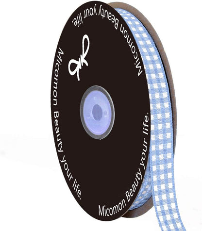 Light Blue Gingham Plaid Checked Ribbon 25 Yard Each Roll 100% Polyester (3/8", Lt.Blue) - Crafty Corner