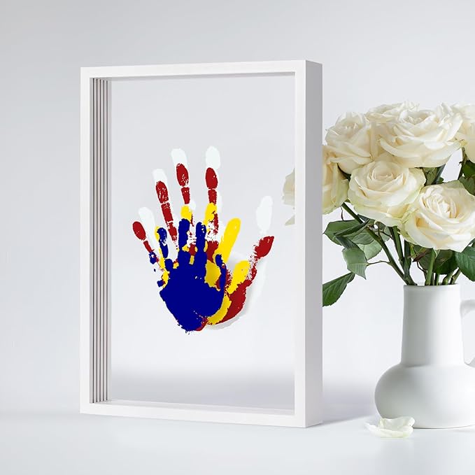 Clear Family Handprint Kit - Gifts for New Parents, Family Gifts - DIY Handmade Keepsake Wooden Frame - 5 Non -Toxic Paint Included - Transparent Sheets (White)