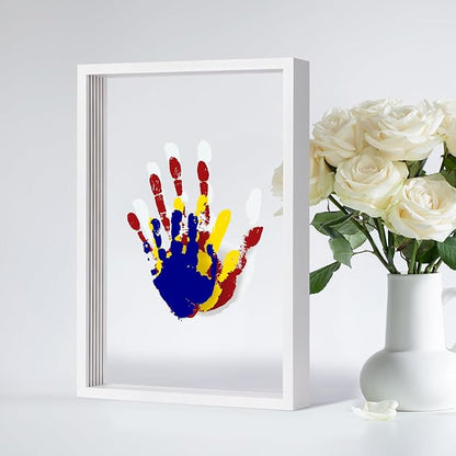 Clear Family Handprint Kit - Gifts for New Parents, Family Gifts - DIY Handmade Keepsake Wooden Frame - 5 Non -Toxic Paint Included - Transparent Sheets (White)