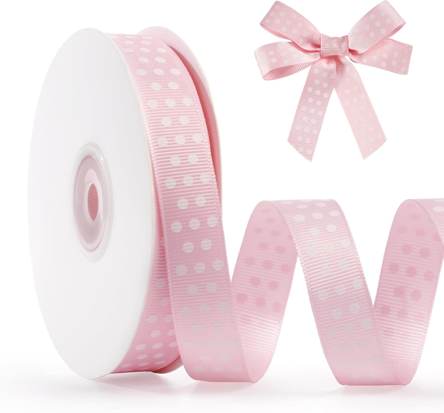 Polka Dot Grosgrain Ribbon 5/8 Inch, 25 Yards Spool Pink and White Dot Craft Ribbon for Christmas Gift Wrapping DIY Crafts Hair Bows Wedding Party Decor Sewing and Home Decoration - Crafty Corner