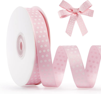 Polka Dot Grosgrain Ribbon 5/8 Inch, 25 Yards Spool Pink and White Dot Craft Ribbon for Christmas Gift Wrapping DIY Crafts Hair Bows Wedding Party Decor Sewing and Home Decoration - Crafty Corner