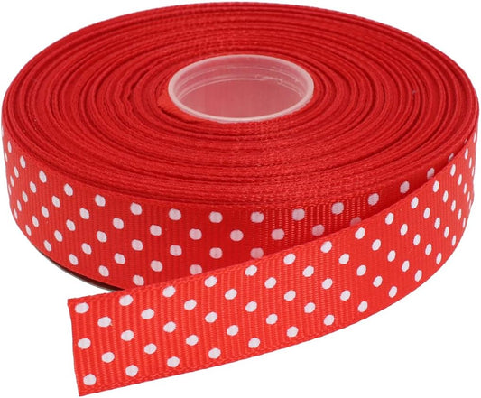 Polka Dot Grosgrain Ribbon 25 Yard Each Roll 100% Polyester (3/4", Red) - Crafty Corner