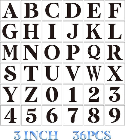 3 inch Letter Stencils for Painting On Wood,36pcs Stencils Letter Alphabet Number Stencil Templates for Wood Wall Door Porch