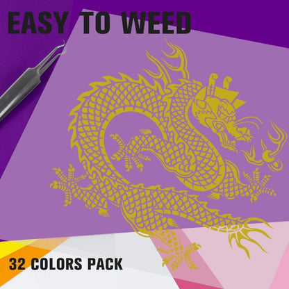 Heat Transfer Vinyl Bundle - 43 Pack 12" x 10" PU Iron on Vinyl for T-Shirt, 32 Assorted Colors HTV Vinyl for Heat Press Machine - Easy to Cut, Weed & Transfer