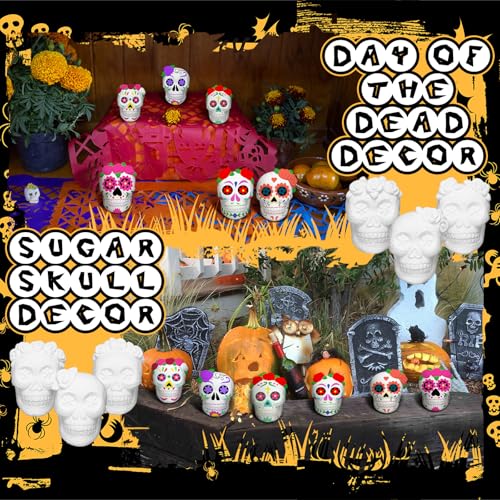 12 Sets Flower Skull Ceramic Figures Unpainted DIY Halloween Kit