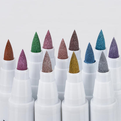 Arrtx 12 Colors Metallic Acrylic Paint Pens for Rock Painting, Extra Fine Tip Metallic Brush Marker for Rock Painting, Ceramic, Glass, Canvas, Mug, Wood, Easter Egg, Waterproof Paint DIY Crafts Making