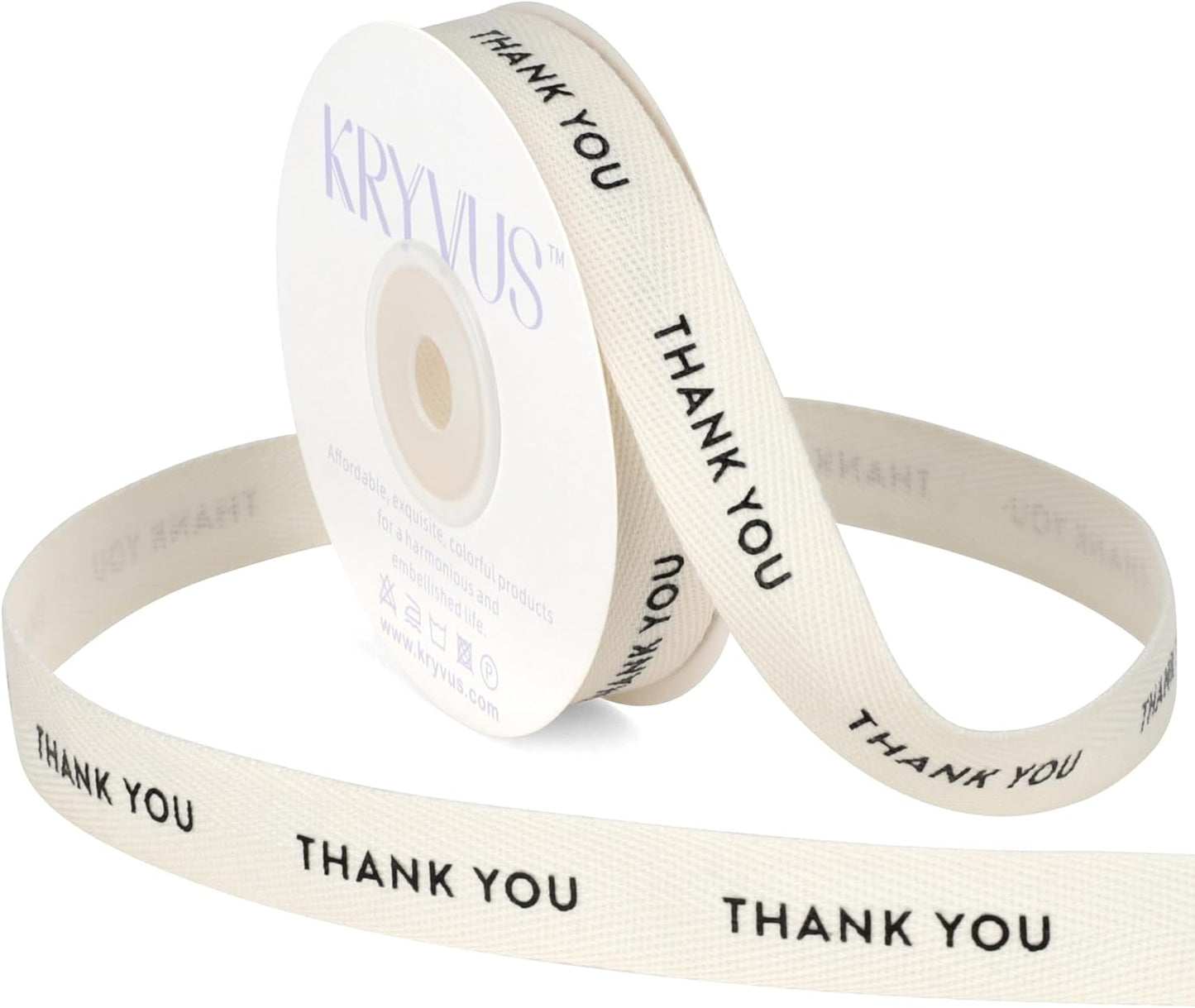 Thank You Ribbon - 5/8 Inch x 12 Yards Natural Twill Tape Ribbon, Cotton Herringbone Ribbons for Gift Wrapping, Birthdays, Weddings, Christmas, Anniversaries, Valentine's Day, Mother's Day - Crafty Corner