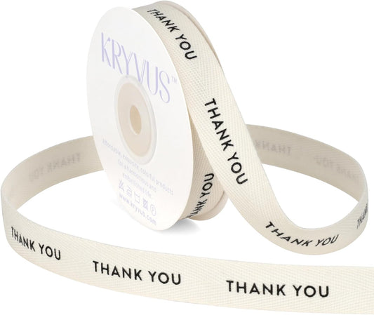 Thank You Ribbon - 5/8 Inch x 12 Yards Natural Twill Tape Ribbon, Cotton Herringbone Ribbons for Gift Wrapping, Birthdays, Weddings, Christmas, Anniversaries, Valentine's Day, Mother's Day - Crafty Corner