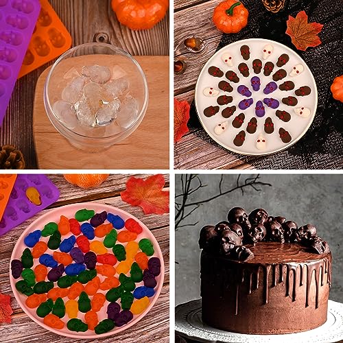 2 Pack Gummy Skull Candy Silicone Molds 40 Cavity Silicone Skull Molds with 2 Droppers for Halloween Chocolate