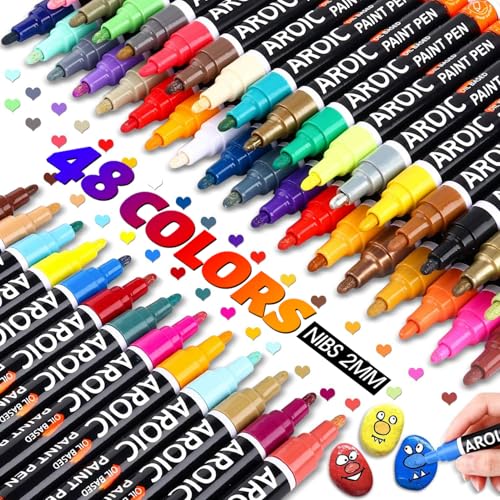 48 Pack Oil Based Paint Markers Medium Tip Rock Painting Pens (48 Count)
