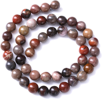 90pcs 4mm Natural Wooden Petrified Jade Agate Gemstone Beads Round Loose Spacer Beads for Jewelry Making DIY Bracelet Necklace 1 Strand 15inch