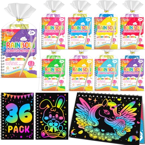 36 Pack Rainbow Scratch Notebook Art Party Favors for Kids (36 Count)
