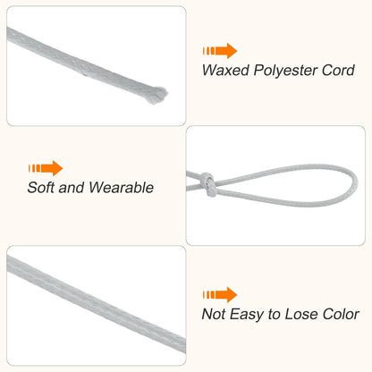MECCANIXITY Waxed Cord 2mm Waxed Polyester Cord 98 Yard Wax String for Bracelet Making, Necklaces, Beading, Jewelry Making and DIY Crafts(Light Grey)