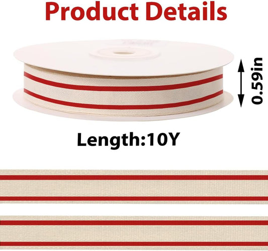 10 Yards × 3/5 Inch Red Natural Cotton Ribbon, Double Sided Webbing Straps Ribbons, Birthday Wedding Valentines Ribbons for Crafting, DIY Sewing, Gift Wrapping - Crafty Corner