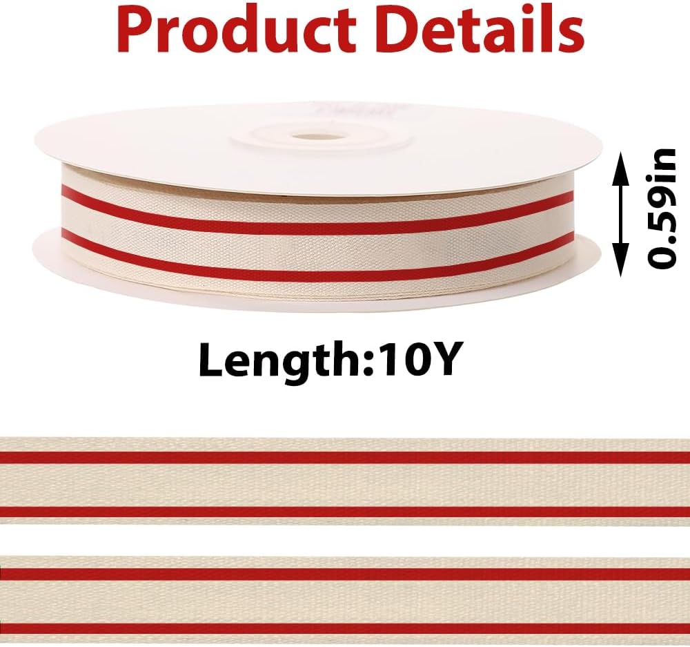 10 Yards × 3/5 Inch Red Natural Cotton Ribbon, Double Sided Webbing Straps Ribbons, Birthday Wedding Valentines Ribbons for Crafting, DIY Sewing, Gift Wrapping - Crafty Corner