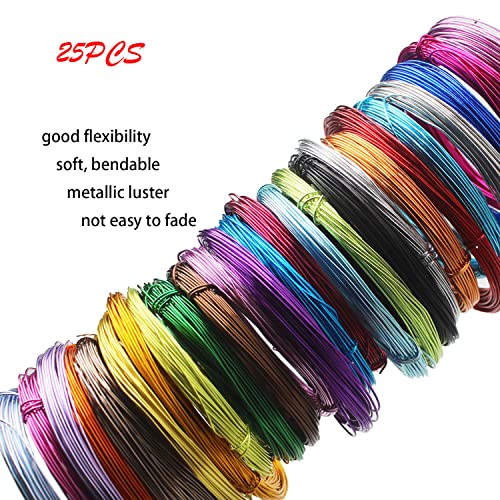 25 Rolls 820 Feet Colored Aluminum Craft Wire 0.8 mm Flexible Metal Artistic Jewelry Beading Wire (820 Foot)