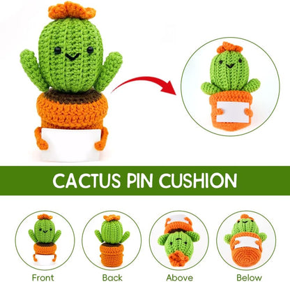 Pin Cushion,Handmade Knitted Pincushions,Cute Pin Cushions Needle Holders for Sewing Quilting Accessory, DIY Crafts or Patchwork Decor.Flowerpot Design Cactus 01