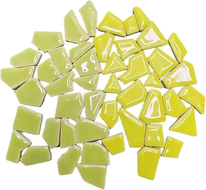Mosaic Tiles 200g/7.05oz(Approx. 155-170pcs) Porcelain Mosaic Tiles 1-2.5cm 0.4mm Thickness Ceramic Mosaic Stones DIY Mosaic Craft Material(Greeyellow-yellowgre)
