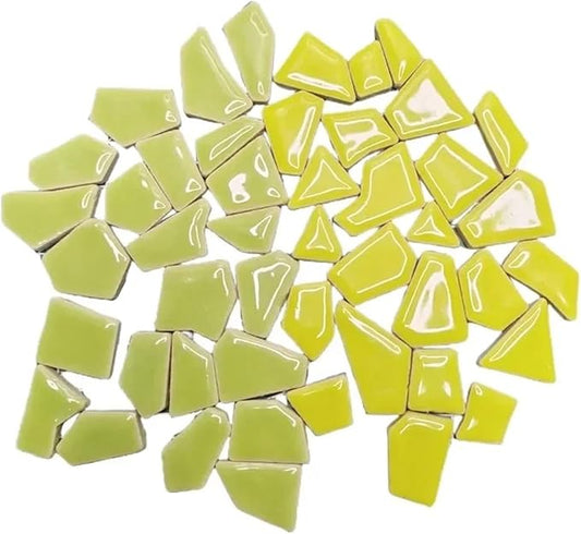 Mosaic Tiles 200g/7.05oz(Approx. 155-170pcs) Porcelain Mosaic Tiles 1-2.5cm 0.4mm Thickness Ceramic Mosaic Stones DIY Mosaic Craft Material(Greeyellow-yellowgre)