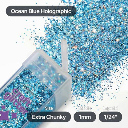 Craft Glitter Shaker Ocean Blue Holographic 130g Extra Chunky (3.8 Ounce)