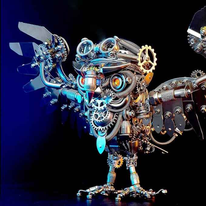 3D Metal Puzzle for Adults, Steampunk Owl Model Kit with Goggles & Light | Mechanical Stainless Steel Animal Sculpture DIY Gift & Display (700+ PCS)