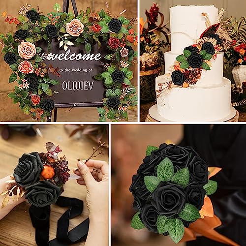 Black Rose 25pcs Real Looking Artificial Flowers w (25 Count)
