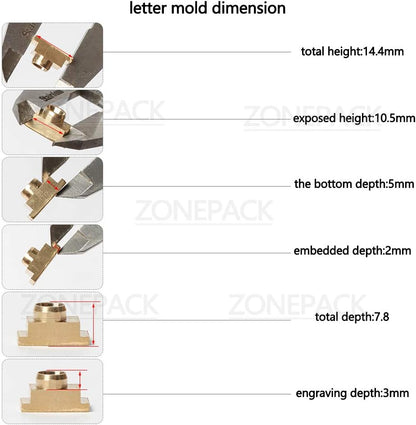 ZONEPACK Copper Brass Stamping Flexible Alphabet Number Symbol Character Stamp Mold Letter Positioning Plate DIY for Hot Foil Stamping Machine (26PCS Lowercase Times New Roman)