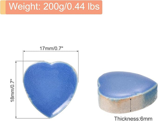 MECCANIXITY 200g Ceramic Mosaic Tiles for Crafts Bulk, Heart Bright Blue Ceramic Tiles for Mosaic Kits Garden Stepping Stone Cup Mat
