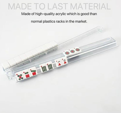 Mahjong All-in-One Tile Rack & Pusher, Clear Acrylic Mahjong Rack and Pusher Combo, Enhanced Mah Jongg Tile Holders Set of 4，Color，with 4 Dics (Transparent)