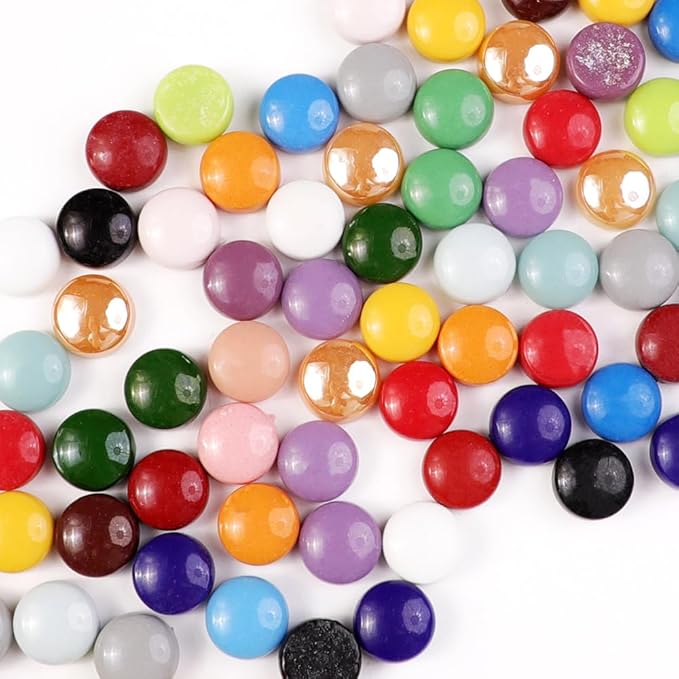 12mm Round Mosaic Tiles for Crafts, 200g Iridescent Recycled Glass Mosaic Pieces for Art Supplies, DIY Mosaic Making Kit for Hobbies & Art (All Mix 12mm)