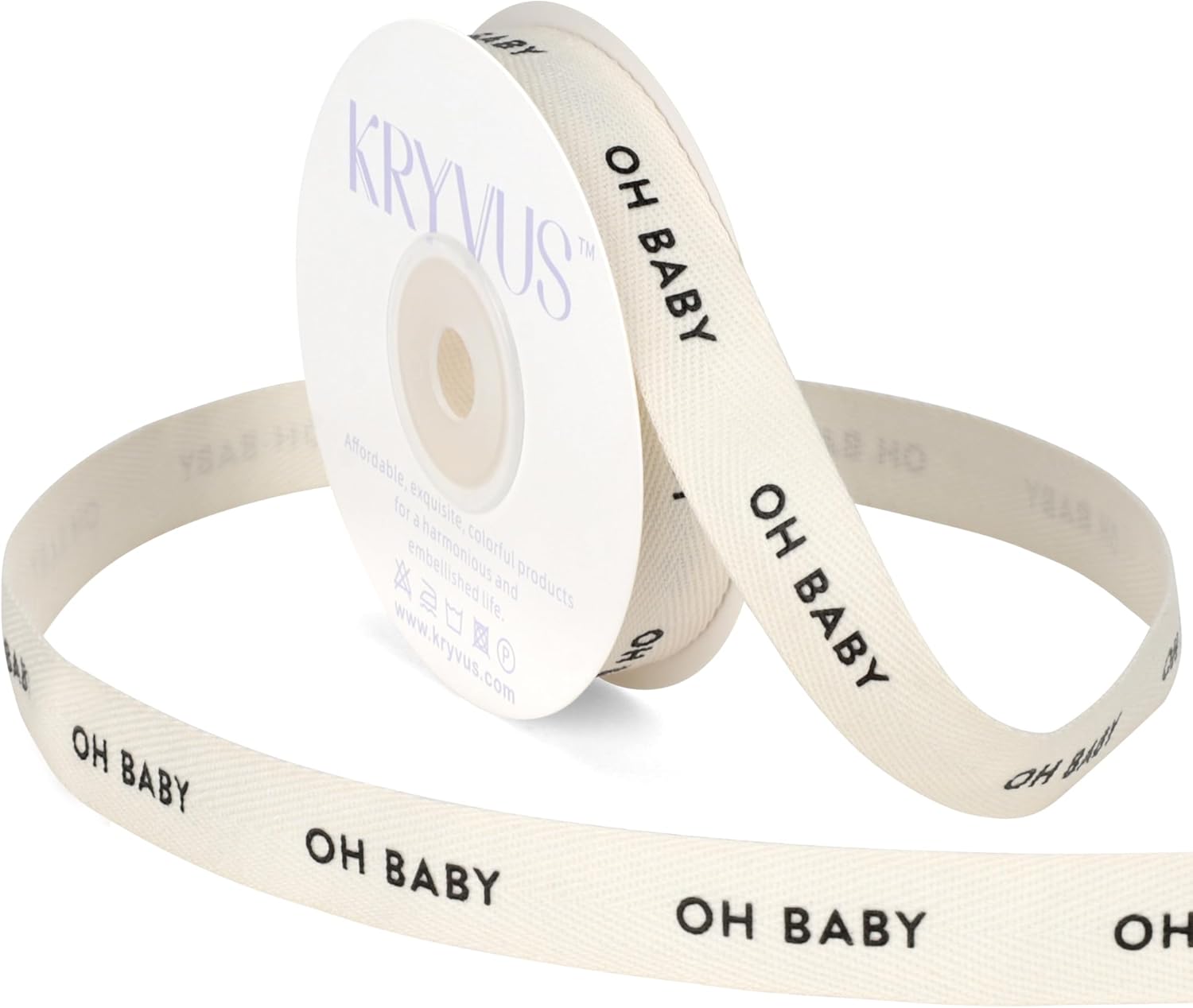 Baby Shower Ribbon - 5/8 Inch x 12 Yards Natural Twill Tape Ribbon, Cotton Herringbone Ribbons for Gift Wrapping, Birthdays, Christmas, Anniversaries, Valentine's Day, Mother's Day(OH Baby) - Crafty Corner