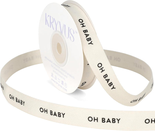 Baby Shower Ribbon - 5/8 Inch x 12 Yards Natural Twill Tape Ribbon, Cotton Herringbone Ribbons for Gift Wrapping, Birthdays, Christmas, Anniversaries, Valentine's Day, Mother's Day(OH Baby) - Crafty Corner