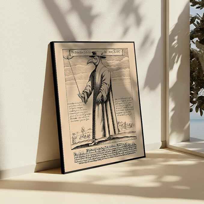 Poster Master Doctor Schnabel from Rome Canvas - Retro Plague Doctor Print - Medieval Art - Gift for Men & Women - Great Wall Decor for Dorm, Living Room or Bedroom - 18x24 Black Framed Canvas