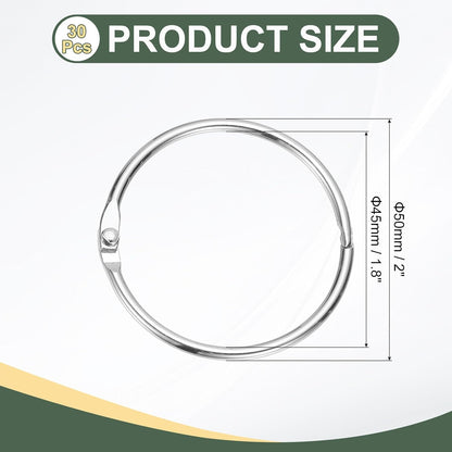 PATIKIL 1.8" x 2" Loose Leaf Binder Rings, 30 Pcs Metal Book Rings Nickel Keychain Ring for Paper Index Cards Flash Card Notebook Rings Office Home Book Binder, Silver Tone