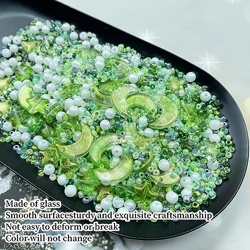 Assorted Glass Beads for Jewelry Making Multi Size Colors Glass Star Moon Seed Pearl Spacer Beads for Bracelets Necklace Earring Making (2.8219 Ounce)