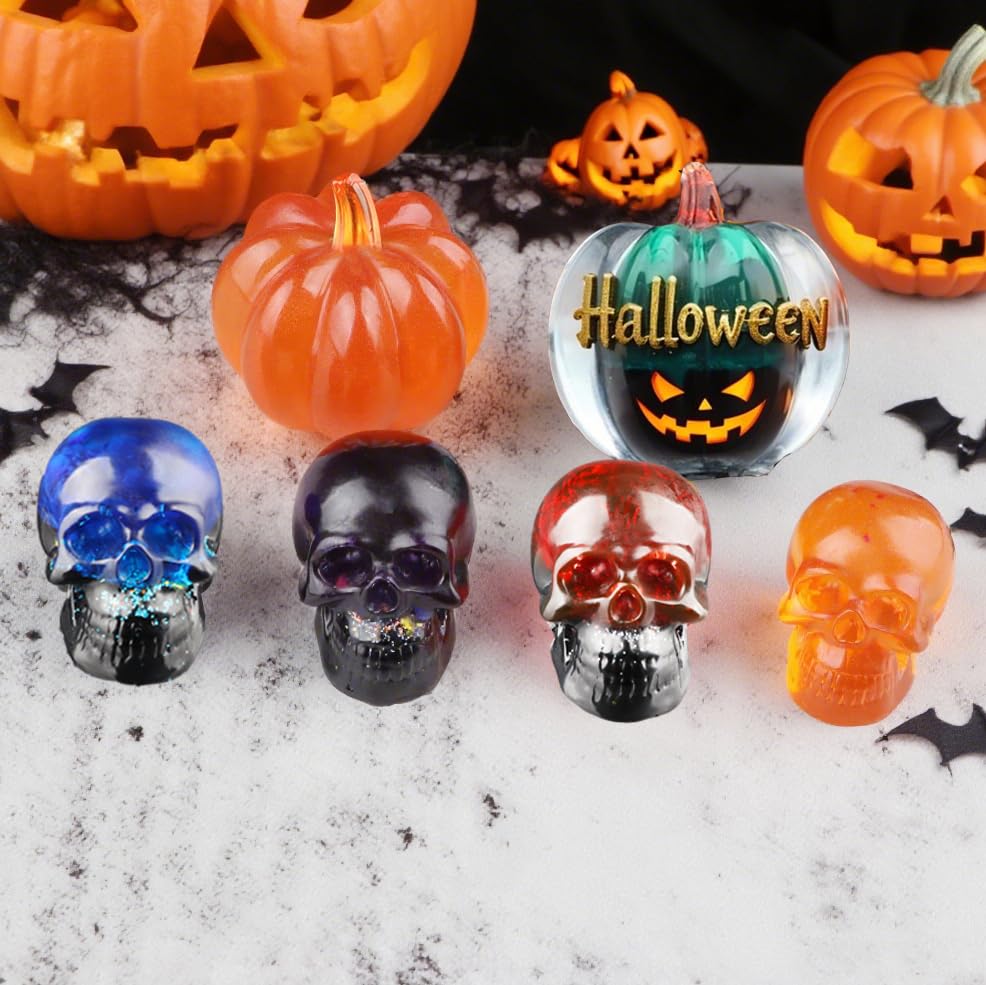 4Pcs Skull Resin Molds with 2Pcs Pumpkin Silicone Mold (6 Count)