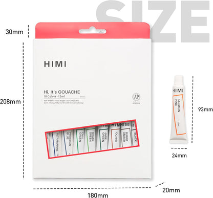 HIMI Gouache Paint Tube Set -18 Colors 12ml, with Rich Pigments, Gouache paint Non-Toxic, suitable for Beginners, Artists, and Hobby Painters. Beautiful Gifts for Art Supplies Painting（18 colors）