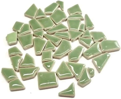 Mosaic Tiles 200g/7.05oz(Approx. 155-170pcs) Porcelain Mosaic Tiles 1-2.5cm 0.4mm Thickness Ceramic Mosaic Stones DIY Mosaic Craft Material(Grass Green)