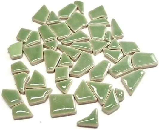 Mosaic Tiles 200g/7.05oz(Approx. 155-170pcs) Porcelain Mosaic Tiles 1-2.5cm 0.4mm Thickness Ceramic Mosaic Stones DIY Mosaic Craft Material(Grass Green)